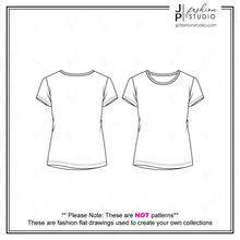 Load image into Gallery viewer, Women t-shirt sketch, Fashion Flat Sketch, T-shirt Technical Drawing, Fashion Vector Template, Short sleeves tee, Long Sleeves top, Fitted top, Adobe Illustrator
