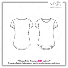 Load image into Gallery viewer, Women t-shirt sketch, Fashion Flat Sketch, T-shirt Technical Drawing, Fashion Vector Template, Short sleeves tee, Long Sleeves top, Fitted top, Adobe Illustrator
