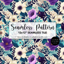 Load image into Gallery viewer, Floral Seamless Pattern Tile, Purple Cream and Teal Floral Print, Colorful flowers, Floral Seamless Digital Pattern, Seamless Repeat, Seamless Tile, Digital Paper, Instant Digital Download  - Repeating Pattern - 300 DPI Resolution
