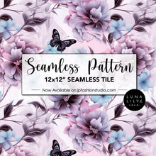 Load image into Gallery viewer, butterflies, Floral Seamless Pattern Tile, Floral Butterfly PNG pattern, Lilac Pink and Blue Flowers, Floral Seamless Digital Pattern, Commercial Use, Seamless Repeat, Seamless Tile, Digital Paper, Instant Digital Download  - Repeating Pattern - 300 DPI Resolution
