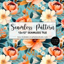 Load image into Gallery viewer, Abstract Floral Seamless Pattern Tile, Orange and Cream Flowers, Blue Background Floral Pattern, Floral Seamless Digital Pattern, Flower Tile Pattern, Seamless Repeat, Seamless Tile, Digital Paper, Instant Digital Download  - Repeating Pattern - 300 DPI Resolution
