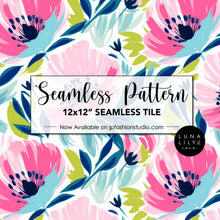 Load image into Gallery viewer, Abstract Floral Seamless Pattern Tile, Pink and Blue Flowers, Floral Seamless Digital Pattern, Colorful Flowers, Seamless Repeat, Seamless Tile, Digital Paper, Instant Digital Download  - Repeating Pattern - 300 DPI Resolution
