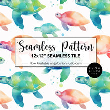 Load image into Gallery viewer, Watercolor Turtle Digital Paper, Turtle Seamless Pattern Tile, Watercolor Turtle PNG, Colorful Turtle PNG, Commercial Use, Seamless Repeat, Seamless Tile, Digital Paper, Instant Digital Download  - Repeating Pattern - 300 DPI Resolution
