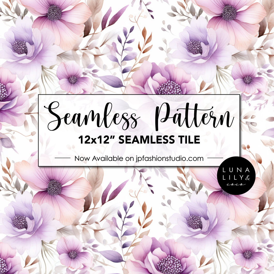 Abstract Floral Seamless Pattern Tile, lilac Floral Seamless Digital Pattern, Pink and Lilac Flowers, Watercolor Flowers, Soft Watercolor flowers, Seamless Repeat, Seamless files, Digital Paper, Instant Digital Download  - Repeating Pattern - 300 DPI Resolution