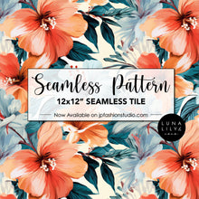 Load image into Gallery viewer, Abstract Floral Seamless Pattern Tile, Pinkish Orange and Blue Flowers, Tropical Pattern Tile, Cream Background Floral Pattern, Floral Seamless Digital Pattern, Flower Tile Pattern, Seamless Repeat, Seamless Tile, Digital Paper, Instant Digital Download  - Repeating Pattern - 300 DPI Resolution
