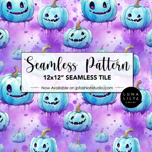 Halloween Pumpkin Pattern, Blue Pumpkins, Halloween Seamless Pattern, Pumpkin Seamless Pattern Tile, Spooky Halloween, Fall Seamless Pattern, Autumn Seamless Pattern, Digital Pattern, Commercial Use, Seamless Repeat, Seamless Tile, Digital Paper, Instant Digital Download  - Repeating Pattern - 300 DPI Resolution