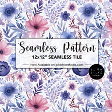 Load image into Gallery viewer, Abstract Floral Seamless Pattern Tile, Pink Blue and Purple Watercolor Flowers, Floral Seamless Digital Pattern, White Background Print, Digital Download, Commercial Use, Seamless Repeat, Seamless Files, Digital Paper, Instant Digital Download  - Repeating Pattern - 300 DPI Resolution
