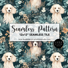 Load image into Gallery viewer, Floral Dog Seamless Pattern Tile, Cute Dog Seamless Pattern, Floral Seamless Digital Pattern, Dog and Flowers, Small Dogs, Teal Blue Background Pattern, Seamless Repeat, Seamless Tile, Digital Paper, Instant Digital Download  - Repeating Pattern - 300 DPI Resolution
