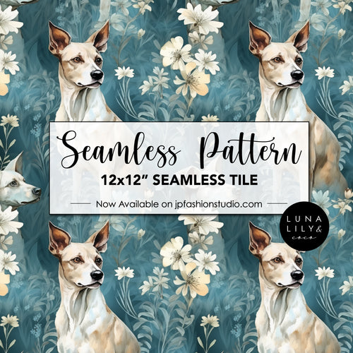 Floral Dog Seamless Pattern Tile, Cute Dog Seamless Pattern, Floral Seamless Digital Pattern, Dog and Flowers, Teal Blue Background Pattern, Seamless Repeat, Dog Prints, Seamless Tile, Digital Paper, Instant Digital Download  - Repeating Pattern - 300 DPI Resolution