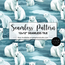 Load image into Gallery viewer, Polar Bear Seamless Pattern, Cute Bears Seamless Pattern Tile, Arctic Waters Polar Bear Digital Pattern, Teal Blue Background Pattern, bear prints, Winter Seamless Pattern, Digital Download, Seamless Repeat, Seamless Files, Digital Paper, Instant Digital Download  - Repeating Pattern - 300 DPI Resolution
