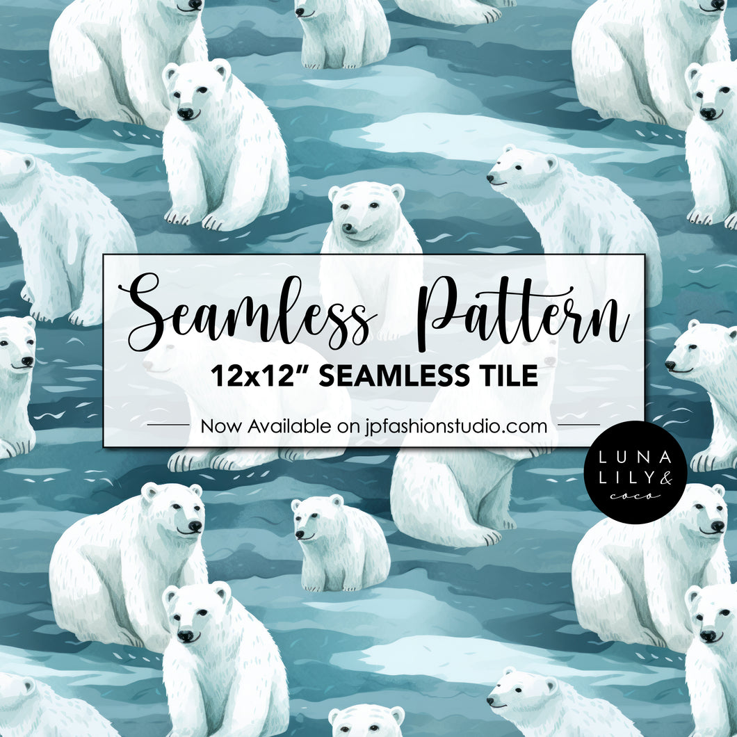 Polar Bear Seamless Pattern, Cute Bears Seamless Pattern Tile, Arctic Waters Polar Bear Digital Pattern, Teal Blue Background Pattern, bear prints, Winter Seamless Pattern, Digital Download, Seamless Repeat, Seamless Files, Digital Paper, Instant Digital Download  - Repeating Pattern - 300 DPI Resolution