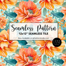 Load image into Gallery viewer, Abstract Floral Seamless Pattern Tile, Orange and Aqua Bue Flowers, Floral Seamless Digital Pattern, Flower Tile Pattern, Seamless Repeat, Seamless Tile, Digital Paper, Instant Digital Download  - Repeating Pattern - 300 DPI Resolution
