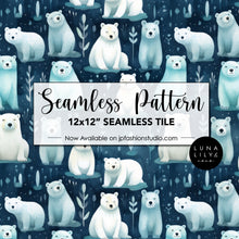 Load image into Gallery viewer, Polar Bear Seamless Pattern, Watercolor Bears, Cute Bears Seamless Pattern Tile, Arctic Waters Polar Bear Digital Pattern, Teal Blue Background Pattern, Winter Seamless Pattern, Watercolor Winter Animals, Seamless Repeat, Seamless Files, Digital Paper, Instant Digital Download  - Repeating Pattern - 300 DPI Resolution
