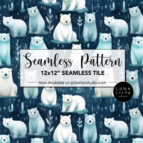 Polar Bear Seamless Pattern, Watercolor Bears, Cute Bears Seamless Pattern Tile, Arctic Waters Polar Bear Digital Pattern, Teal Blue Background Pattern, Winter Seamless Pattern, Watercolor Winter Animals, Seamless Repeat, Seamless Files, Digital Paper, Instant Digital Download  - Repeating Pattern - 300 DPI Resolution