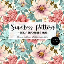 Load image into Gallery viewer, Pink and Aqua Abstract Floral Seamless Pattern Tile, Floral Seamless Digital Pattern, Cream Background, Seamless Repeat, Seamless Tile, Digital Paper, Instant Digital Download  - Repeating Pattern - 300 DPI Resolution
