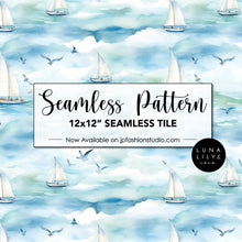 Load image into Gallery viewer, Nautical Seamless Pattern, Ocean seamless file, Watercolor Sailboats and Seagulls, Ship Print, Watercolor Nautical Pattern, Nautical Digital Pattern, Seamless Repeat, Seamless Tile, Digital Paper, Instant Digital Download  - Repeating Pattern - 300 DPI Resolution
