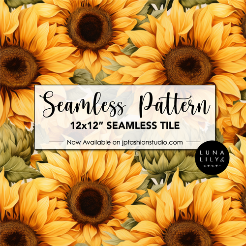 Sunflower Seamless Pattern Tile, Repeating Pattern, Floral Seamless Digital Pattern, Sunflower Pattern PNG, Commercial Use