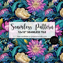 Load image into Gallery viewer, Colorful Floral Seamless Pattern Tile, Teal and Pink Flowers, Tropical Flowers, Exotic Flowers, Floral Seamless Digital Pattern, Seamless Repeat, Seamless Tile, Digital Paper, Instant Digital Download  - Repeating Pattern - 300 DPI Resolution
