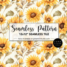 Load image into Gallery viewer, Sunflower Seamless Pattern Tile, Floral Seamless Digital Pattern, Sunflower Pattern PNG, Summer Seamless Digital Paper, Spring Seamless Digital Paper, Watercolor Flowers, Seamless Repeat, Seamless Tile, Digital Paper, Instant Digital Download  - Repeating Pattern - 300 DPI Resolution
