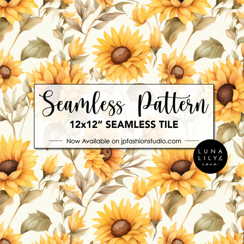 Sunflower Seamless Pattern Tile, Floral Seamless Digital Pattern, Sunflower Pattern PNG, Summer Seamless Digital Paper, Spring Seamless Digital Paper, Watercolor Flowers, Seamless Repeat, Seamless Tile, Digital Paper, Instant Digital Download  - Repeating Pattern - 300 DPI Resolution