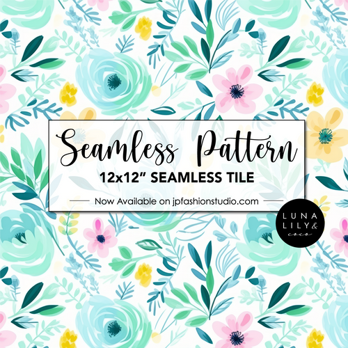 Abstract Floral Seamless Pattern Tile, Aquamarine Pink and Yellow Flowers, Repeating Pattern, Floral Seamless Digital Pattern,Commercial Use