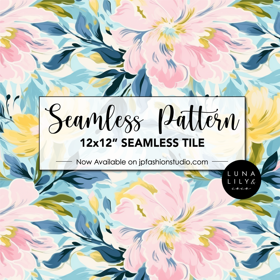 Abstract Floral Seamless Pattern Tile, Pink and Blue Flowers, Floral Seamless Digital Pattern, Seamless Repeat, Seamless Tile, Digital Paper, Instant Digital Download  - Repeating Pattern - 300 DPI Resolution