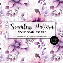 Load image into Gallery viewer, Watercolor Floral Seamless Pattern Tile, Purple and Pink Repeating Pattern, Floral Seamless Digital Pattern, Commercial Use
