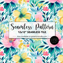 Load image into Gallery viewer, Abstract Floral Seamless Pattern Tile, Aquamarine Flowers, Yellow flowers, Pink Flowers, Floral Seamless Digital Pattern, Seamless Repeat, Seamless Tile, Digital Paper, Instant Digital Download &nbsp;- Repeating Pattern - 300 DPI Resolution
