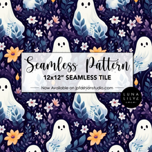 Load image into Gallery viewer, Halloween Ghost Pattern, Halloween Floral Seamless File, Floral Seamless Pattern Tile, Repeating Pattern, Digital Pattern, Commercial Use
