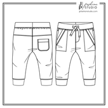 Load image into Gallery viewer, Baby Boys Sweatpants sketch, Fashion Flat Sketches, Kids Fashion Technical Drawings, Vector, Fashion Template, Boys pants sketch
