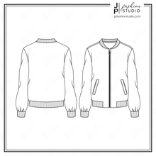 Load image into Gallery viewer, Women&#39;s Bomber Jacket Sketch, Fashion Technical Drawing, Fashion Flat Sketch, Fashion croquis, CAD Design, Coat sketch, Fashion Template, Adobe Illustrator
