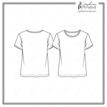 Load image into Gallery viewer, Women Boxy Top Fashion Sketch, Vector fashion Templates, Fashion Technical Drawings, Women&#39;s t-shirt sketch, for Adobe Illustrator
