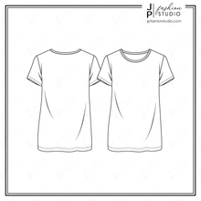 Load image into Gallery viewer, Women Boxy Top Fashion Sketch, Vector fashion Templates, Fashion Technical Drawings, Women&#39;s baggy t-shirt sketch, Tunic top Sketch, Short sleeves tshirt, for Adobe Illustrator
