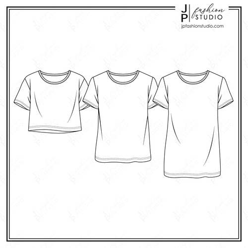 Women Boxy Tops Fashion Sketches, Vector fashion Templates, Fashion Technical Drawings, Crop Top sketch, Women's t-shirt sketch, Tunic top Sketch, for Adobe Illustrator