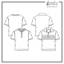 Load image into Gallery viewer, Boys Short Sleeves T-Shirts Sketches, Fashion Flat Sketches, Fashion technical drawings, Polo top, Henley top
