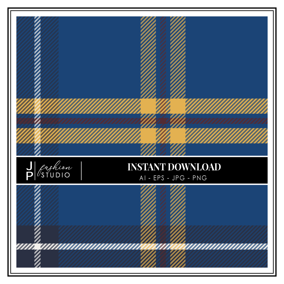 Varsity Seamless Plaid Pattern Repeat, Digital Plaid, Editable Pattern, Blue and Yellow, Nautical Plaid, PNG, INSTANT DOWNLOAD