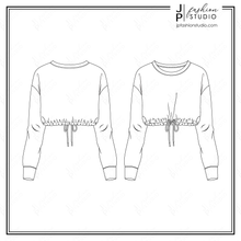 Load image into Gallery viewer, Women Crop Sweatshirts Sketches, Fashion Flat Sketches, Crop Tops Fashion Technical Drawings, Crew Neck, V-Neck, off shoulder top, elastic waist

