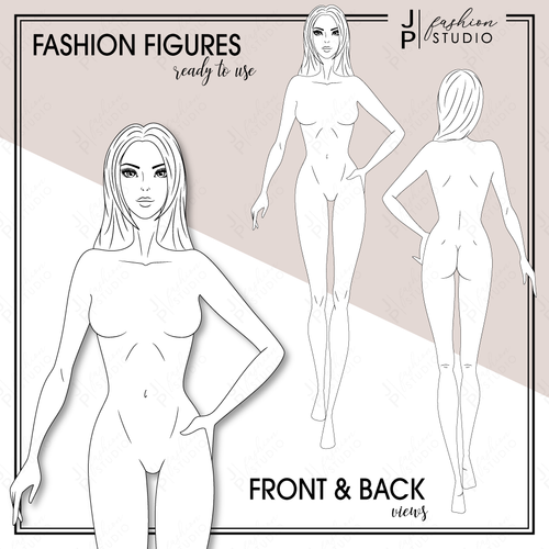 Female FASHION FIGURE TEMPLATES, Realistic Stylized Female Body Figure, fashion croquis, procreate, adobe illustrator