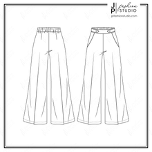 Load image into Gallery viewer, Women High Waist Pants Sketches, Sailor Pants Fashion Flat Sketches, Fashion Technical drawings, Wide Legs Pant, Flare pants, women&#39;s trousers
