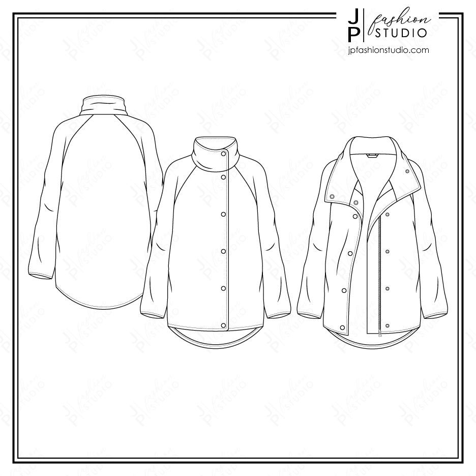Women Jacket Fashion Flat Sketch Outerwear Technical Drawing