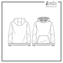 Load image into Gallery viewer, Men Sweatshirts Technical drawings, Older Boys Fashion Flat Sketches, Fashion CAD designs, Crew Neck Pullover Top Sketch, Hoodie Sketch, for Adobe Illustrator
