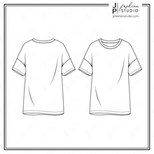 Load image into Gallery viewer, Women&#39;s T-Shirts Fashion Flat Sketch, Short Sleeves Tunic Tops Fashion Technical Drawing, Drop Shoulders Tee, Oversized T-shirt sketch
