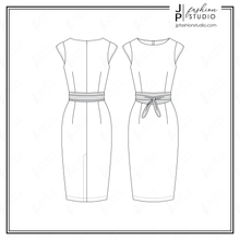 Load image into Gallery viewer, Women&#39;s Pencil Dresses Fashion Flat Sketches, Women Dress outfit sketches, Fashion Technical Drawings, Female Dress Fashion CAD Design, Sleeveless Dress, Cap Sleeves Dress, Vector Fashion Templates for Adobe Illustrator
