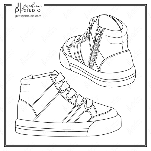 baby boys sneakers sketch, kids running shoes, fashion flat sketch, fashion croquis, fashion technical drawing, vector kids shoes