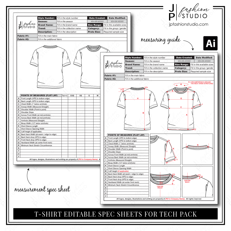 Spec Sheets templates, T-shirts Tech Pack, apparel industry fashion designing, fashion CAD, sewing guide, design templates, Editable spec sheets, Printable templates, fashion forms, measuring chart, apparel templates, fashion technical drawing