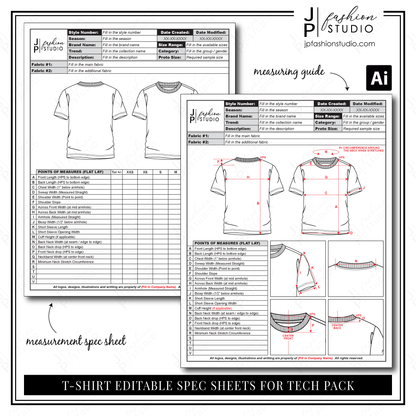 Spec Sheets templates, T-shirts Tech Pack, apparel industry fashion designing, fashion CAD, sewing guide, design templates, Editable spec sheets, Printable templates, fashion forms, measuring chart, apparel templates, fashion technical drawing