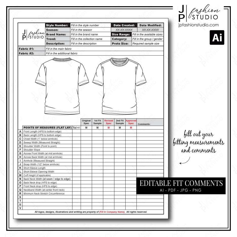 [Editable] Spec Sheets Tech Pack Templates for Basic T-Shirts Buy Now ...