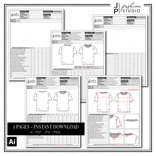Spec Sheets templates, T-shirts Tech Pack, apparel industry fashion designing, fashion CAD, sewing guide, design templates, Editable spec sheets, Printable templates, fashion forms, measuring chart, apparel templates, fashion technical drawing