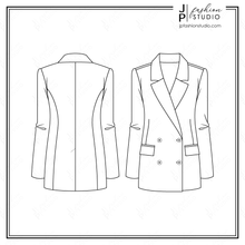 Load image into Gallery viewer, Women Blazer Sketch, Double Breasted Jacket, Technical Drawing, Fashion Flat Sketch, Oversized Blazer sketch
