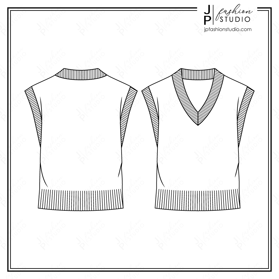 Women V Neck Sweater Vests Sketches 2 styles Fashion Flat